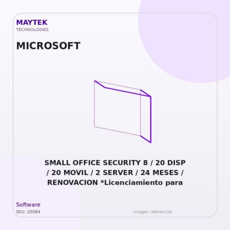 Microsoft SMALL OFFICE SECURITY 8 / 20 DISP / 20 MOVIL / 2 SERVER / 24 MESES / RENOVACION *Licenciamiento para Colombia*