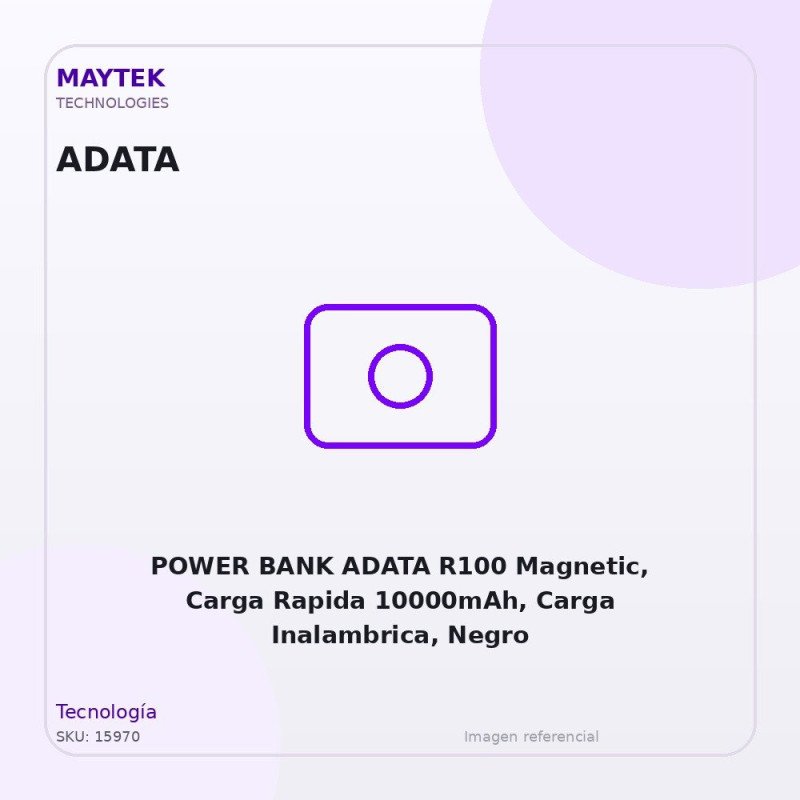 POWER BANK ADATA R100 Magnetic, Carga Rapida 10000mAh, Carga Inalambrica, Negro