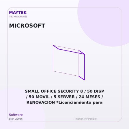 Microsoft SMALL OFFICE SECURITY 8 / 50 DISP / 50 MOVIL / 5 SERVER / 24 MESES / RENOVACION *Licenciamiento para Colombia*