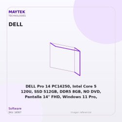 DELL Pro 14 PC14250, Intel Core 5 120U, SSD 512GB, DDR5 8GB, NO DVD, Pantalla 14" FHD, Windows 11 Pro, Platinum Silver