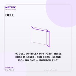 PC DELL Optiplex MFF 7020 | Intel CORE I5 14500 | 8GB DDR5 | 512GB SSD | NO DVD + Monitor 21,5" Windows 11 Profesional ( 8THJ6 )