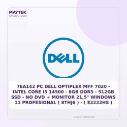 PC DELL Optiplex MFF 7020 | Intel CORE I5 14500 | 8GB DDR5 | 512GB SSD | NO DVD + Monitor 21,5" Windows 11 Profesional ( 8THJ6 )