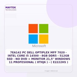 PC DELL Optiplex MFF 7020 | Intel CORE I5 14500 | 8GB DDR5 | 512GB SSD | NO DVD + Monitor 21,5" Windows 11 Profesional ( 8THJ6 )