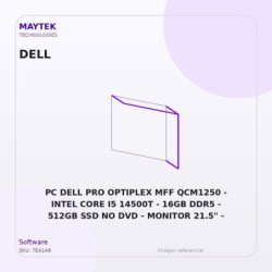 PC DELL PRO Optiplex MFF QCM1250 | Intel CORE I5 14500T | 16GB DDR5 | 512GB SSD NO DVD | Monitor 21.5" | Windows 11 PRO ( 0Y6HK