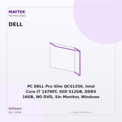 PC DELL Pro Slim QCS1250, Intel Core I7 14700T, SSD 512GB, DDR5 16GB, NO DVD, Sin Monitor, Windows 11 Pro (1N5GV)(gtia 36 meses)