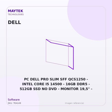 PC DELL PRO SLIM SFF QCS1250 | Intel CORE I5 14500 | 16GB DDR5 | 512GB SSD NO DVD | Monitor 19,5" | Windows 11 Profesional (