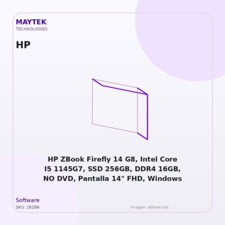 HP ZBook Firefly 14 G8, Intel Core I5 1145G7, SSD 256GB, DDR4 16GB, NO DVD, Pantalla 14" FHD, Windows 11 Pro, Grey, Refurbished
