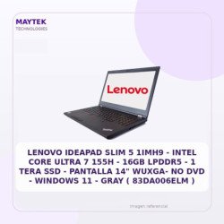 Lenovo Ideapad SLIM 5 1IMH9 | Intel CORE Ultra 7 155H | 16GB LPDDR5 | 1 TERA SSD | Pantalla 14" WUXGA- NO DVD | Windows 11 |