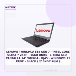 Lenovo Thinkpad E14 GEN 7 | Intel CORE Ultra 7 255H | 16GB DDR5 | 512GB SSD | Pantalla 14" Wuxga | RJ45 | Windows 11 PRO | Black