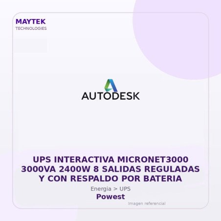 Powest UPS Interactiva MICRONET3000 3000VA 2400W 8 Salidas Reguladas y con Respaldo por Bateria