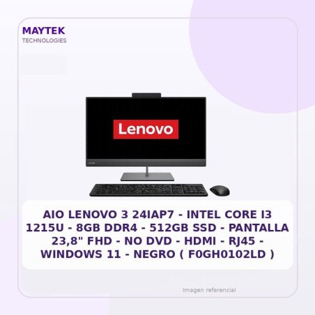 Microsoft AIO Lenovo 3 24IAP7 | Intel CORE I3 1215U | 8GB DDR4 | 512GB SSD | Pantalla 23,8" FHD | NO DVD | HDMI | RJ45 | Windows