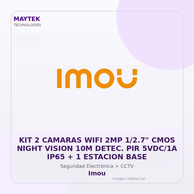 Imou KIT 2 Camaras WIFI 2MP 1/2.7" CMOS Night Vision 10M Detec. PIR 5VDC/1A IP65 + 1 Estacion BASE