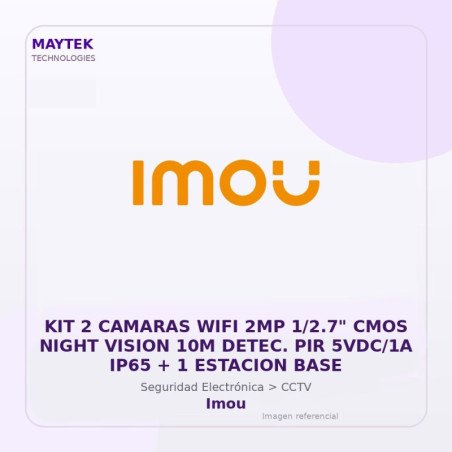 Imou KIT 2 Camaras WIFI 2MP 1/2.7" CMOS Night Vision 10M Detec. PIR 5VDC/1A IP65 + 1 Estacion BASE