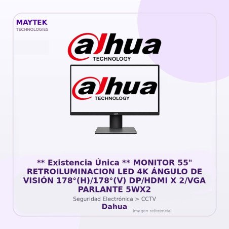 Monitor 55" Retroiluminacion LED 4K Ángulo de Visión 178°(H)/178°(V) DP/HDMI X 2/VGA Parlante 5WX2