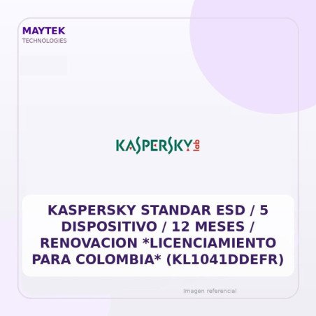 Kaspersky Standar ESD / 5 Dispositivo / 12 Meses / Renovacion *licenciamiento Para Colombia* (kl1041ddefr)