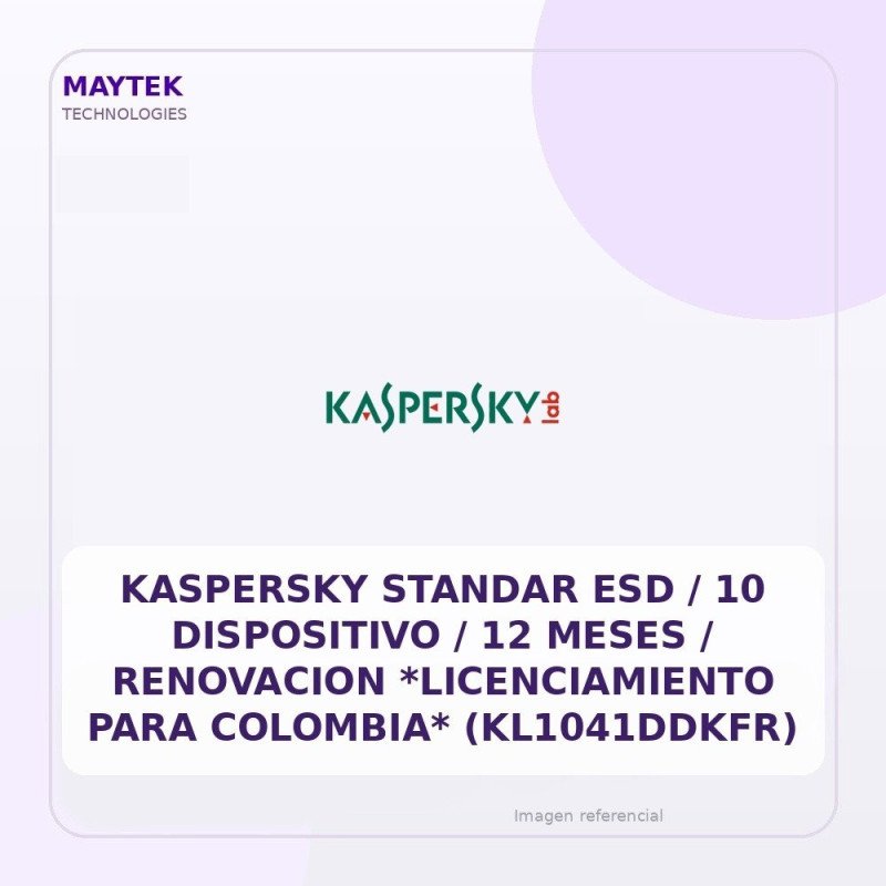 Kaspersky Standar ESD / 10 Dispositivo / 12 Meses / Renovacion *licenciamiento Para Colombia* (kl1041ddkfr)