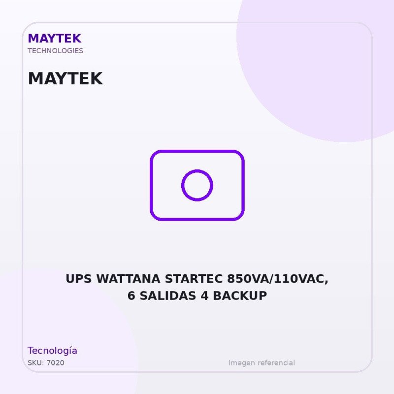 UPS Wattana Startec 850VA/110VAC, 6 Salidas 4 Backup