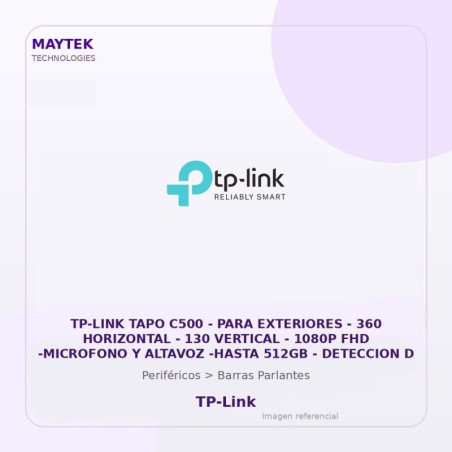 TP-LINK TAPO C500 | para Exteriores | 360 Horizontal | 130 Vertical | 1080P FHD -MICROFONO y Altavoz -HASTA 512GB | Deteccion de