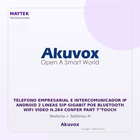 Akuvox Telefono Empresarial E Intercomunicador IP Android 2 Lineas SIP Gigabit POE Bluetooth WIFI Video H.264 Confer PANT