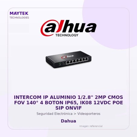 Dahua Intercom IP Aluminio 1/2.8" 2MP CMOS FOV 140° 4 Boton IP65, IK08 12VDC POE SIP Onvif