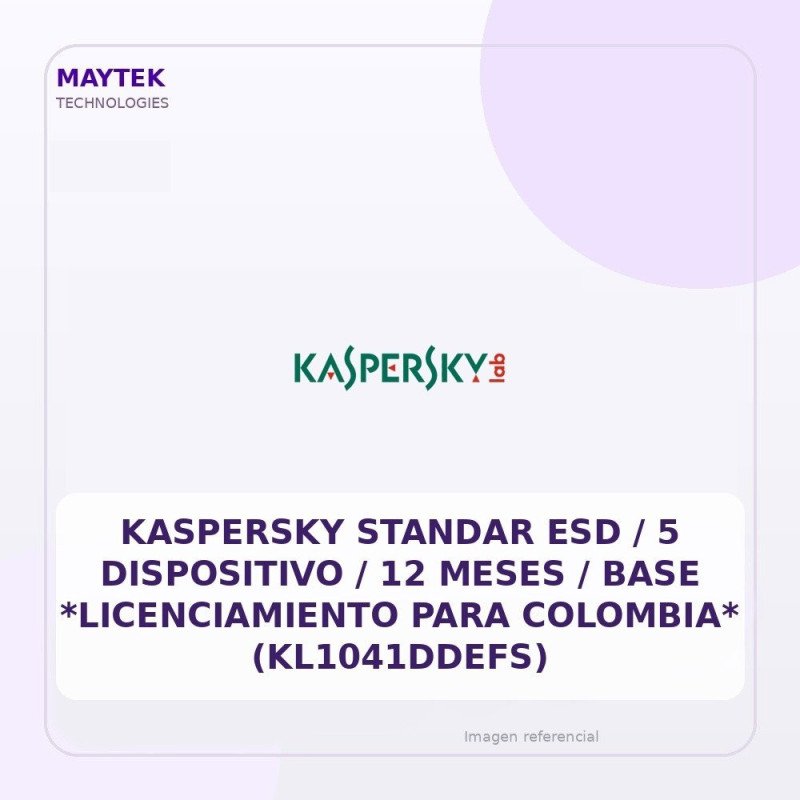 Kaspersky Standar ESD / 5 Dispositivo / 12 Meses / Base *licenciamiento Para Colombia* (kl1041ddefs)