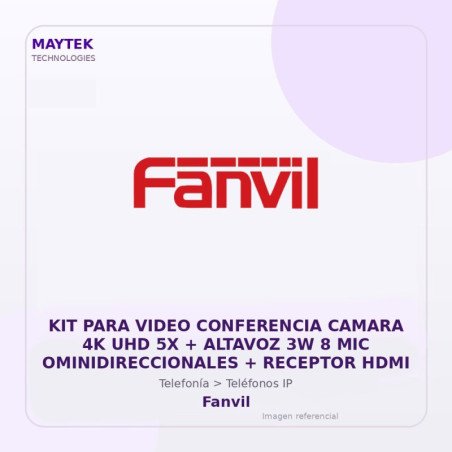 Fanvil KIT para Video Conferencia Camara 4K UHD 5X + Altavoz 3W 8 MIC Ominidireccionales + Receptor HDMI