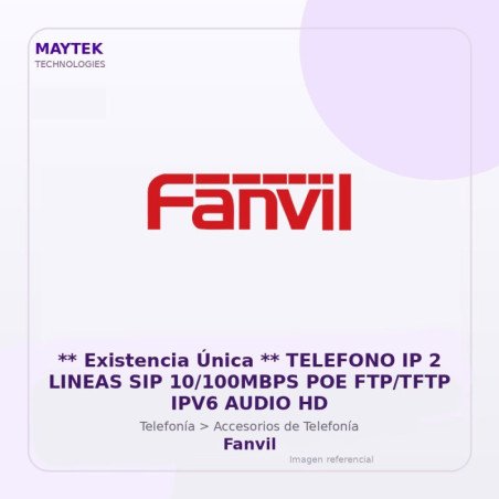 Fanvil Telefono IP 2 Lineas SIP 10/100MBPS POE FTP/TFTP IPV6 Audio HD