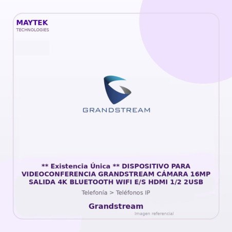 Dispositivo para Videoconferencia Grandstream Cámara 16MP Salida 4K Bluetooth WIFI E/S HDMI 1/2 2USB
