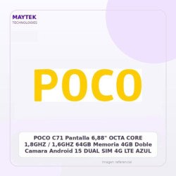 POCO C71 | Pantalla 6,88" | OCTA CORE 1,8GHZ / 1,6GHZ | 64GB | Memoria 4GB | Doble Camara | Android 15 | DUAL SIM | 4G LTE |