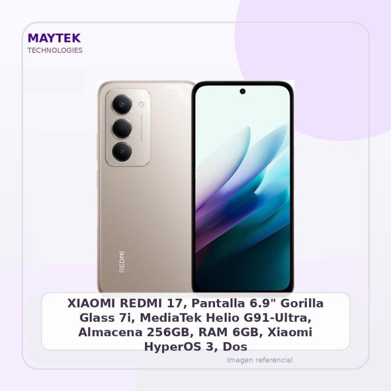 XIAOMI REDMI 17, Pantalla 6.9" Gorilla Glass 7i, MediaTek Helio G91-Ultra, Almacena 256GB, RAM 6GB, Xiaomi HyperOS 3, Dos