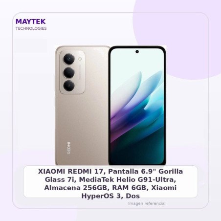 XIAOMI REDMI 17, Pantalla 6.9" Gorilla Glass 7i, MediaTek Helio G91-Ultra, Almacena 256GB, RAM 6GB, Xiaomi HyperOS 3, Dos