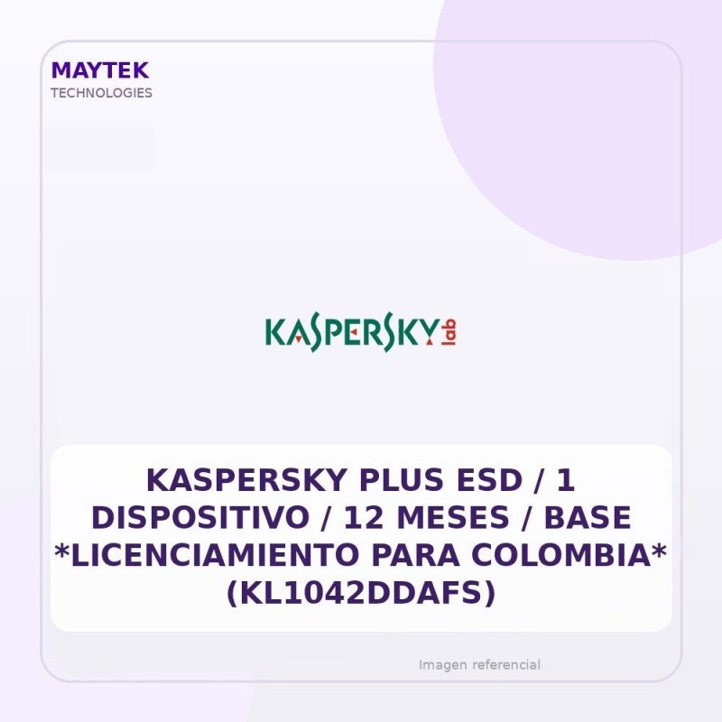 Kaspersky Plus ESD / 1 Dispositivo / 12 Meses / Base *licenciamiento Para Colombia* (kl1042ddafs)