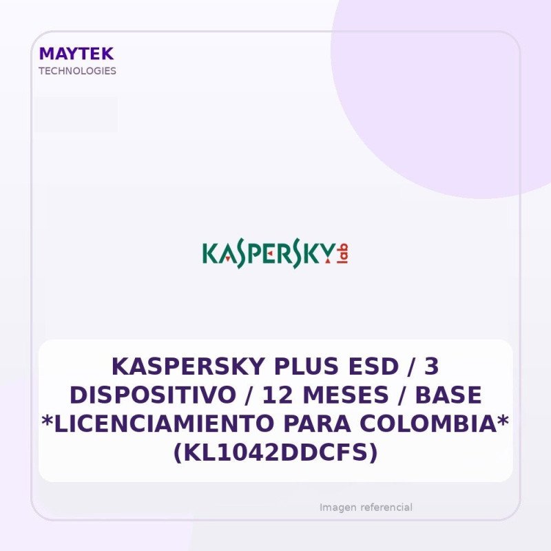 Kaspersky Plus ESD / 3 Dispositivo / 12 Meses / Base *licenciamiento Para Colombia* (kl1042ddcfs)