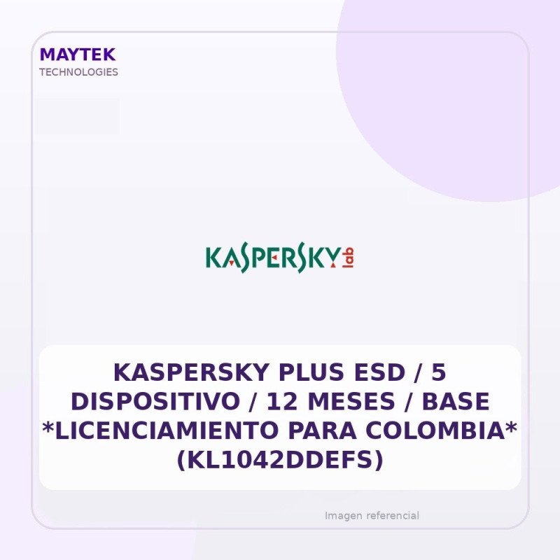 Kaspersky Plus ESD / 5 Dispositivo / 12 Meses / Base *licenciamiento Para Colombia* (kl1042ddefs)