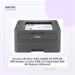 Escaner Brother ADS-4300N | 40 PPM | 80 IPM | Duplex a Color | USB 3,0 | Capacidad ADF 80 Paginas | Ethernet