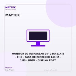 Monitor LG Ultragear 24" 24G411A-B | FHD | TASA de Refresco 144HZ | 1MS | HDMI | Display PORT