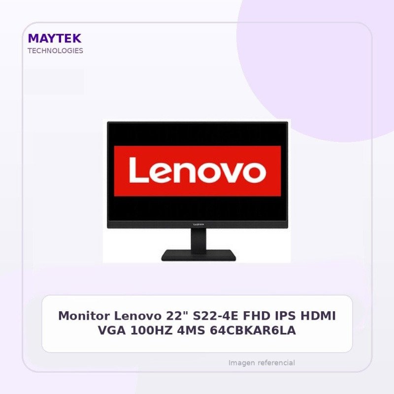 Monitor Lenovo 22" S22-4E | FHD | IPS | HDMI | VGA | 100HZ | 4MS | 64CBKAR6LA