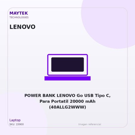 POWER BANK LENOVO Go USB Tipo C, Para Portatil 20000 mAh (40ALLG2WWW)