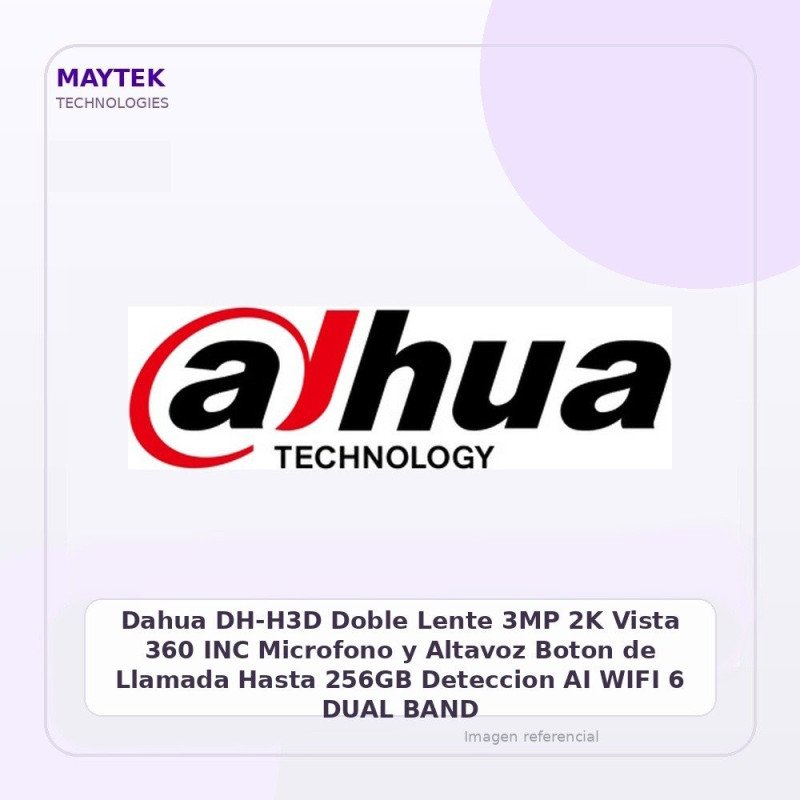 Dahua DH-H3D | Doble Lente 3MP 2K | Vista 360 | INC Microfono y Altavoz | Boton de Llamada | Hasta 256GB | Deteccion AI | WIFI 6