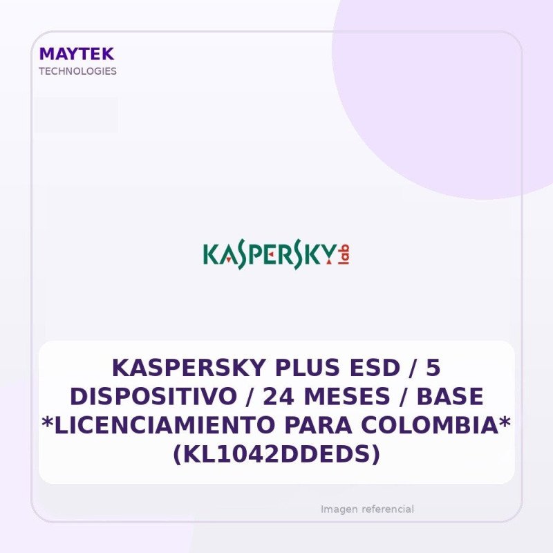 Kaspersky Plus ESD / 5 Dispositivo / 24 Meses / Base *licenciamiento Para Colombia* (kl1042ddeds)