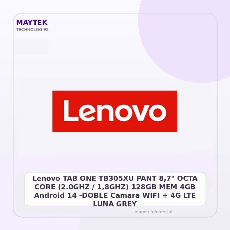 Lenovo TAB ONE TB305XU | PANT 8,7" | OCTA CORE (2.0GHZ / 1,8GHZ) | 128GB | MEM 4GB | Android 14 -DOBLE Camara | WIFI + 4G LTE |