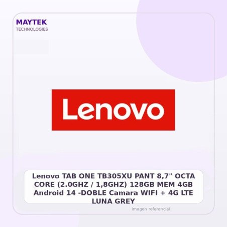 Lenovo TAB ONE TB305XU | PANT 8,7" | OCTA CORE (2.0GHZ / 1,8GHZ) | 128GB | MEM 4GB | Android 14 -DOBLE Camara | WIFI + 4G LTE |