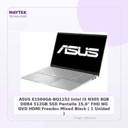 ASUS E1504GA-BQ1152 | Intel I3 N305 | 8GB DDR4 | 512GB SSD | Pantalla 15,6" FHD | NO DVD | HDMI | Freedos | Mixed Black ( 1