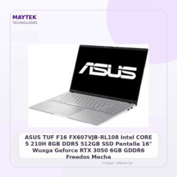 ASUS TUF F16 FX607VJB-RL108 | Intel CORE 5 210H | 8GB DDR5 | 512GB SSD | Pantalla 16" Wuxga | Geforce RTX 3050 6GB GDDR6 |