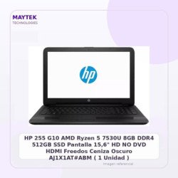 HP 255 G10 | AMD Ryzen 5 7530U | 8GB DDR4 | 512GB SSD | Pantalla 15,6" HD | NO DVD | HDMI | Freedos | Ceniza Oscuro |