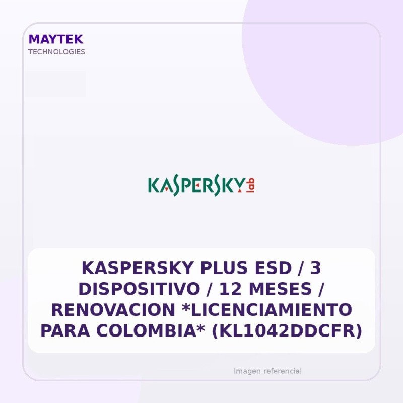 Kaspersky Plus ESD / 3 Dispositivo / 12 Meses / Renovacion *licenciamiento Para Colombia* (kl1042ddcfr)