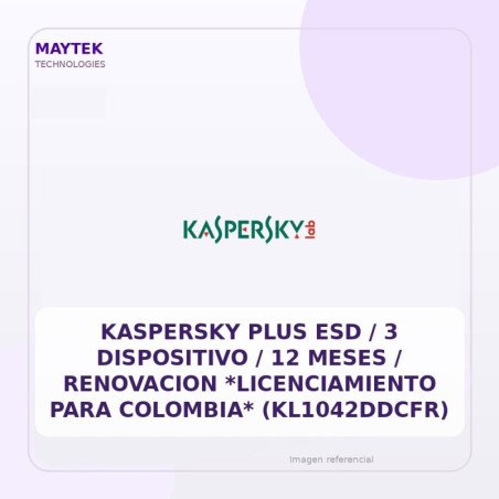 Kaspersky Plus ESD / 3 Dispositivo / 12 Meses / Renovacion *licenciamiento Para Colombia* (kl1042ddcfr)