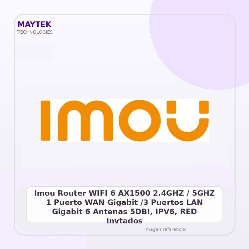 Imou Router WIFI 6 AX1500 2.4GHZ / 5GHZ 1 Puerto WAN Gigabit /3 Puertos LAN Gigabit 6 Antenas 5DBI, IPV6, RED Invtados, Horarios