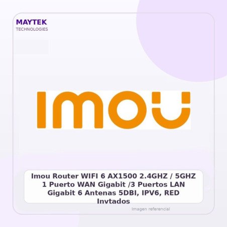 Imou Router WIFI 6 AX1500 2.4GHZ / 5GHZ 1 Puerto WAN Gigabit /3 Puertos LAN Gigabit 6 Antenas 5DBI, IPV6, RED Invtados, Horarios