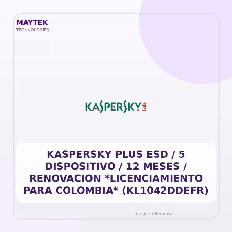 Kaspersky Plus ESD / 5 Dispositivo / 12 Meses / Renovacion *licenciamiento Para Colombia* (kl1042ddefr)
